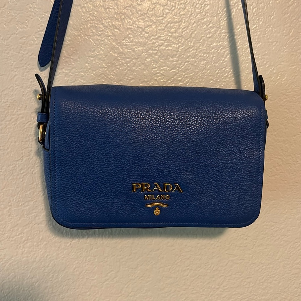 Blue Prada Vitello Flap Camera Bag